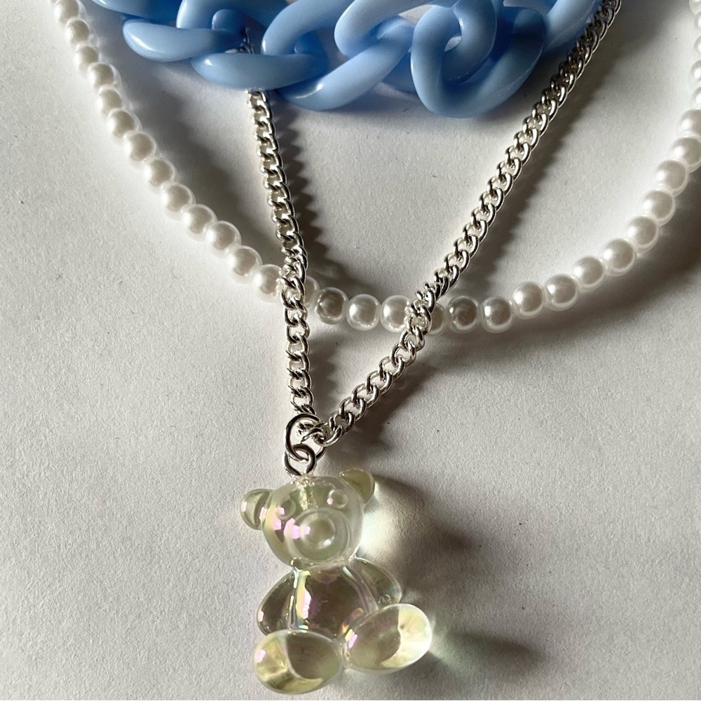 Layered teddy bear chain necklace
